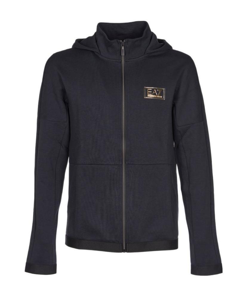 Ea7 Front Zipper With Hat Casual Jacket In Black