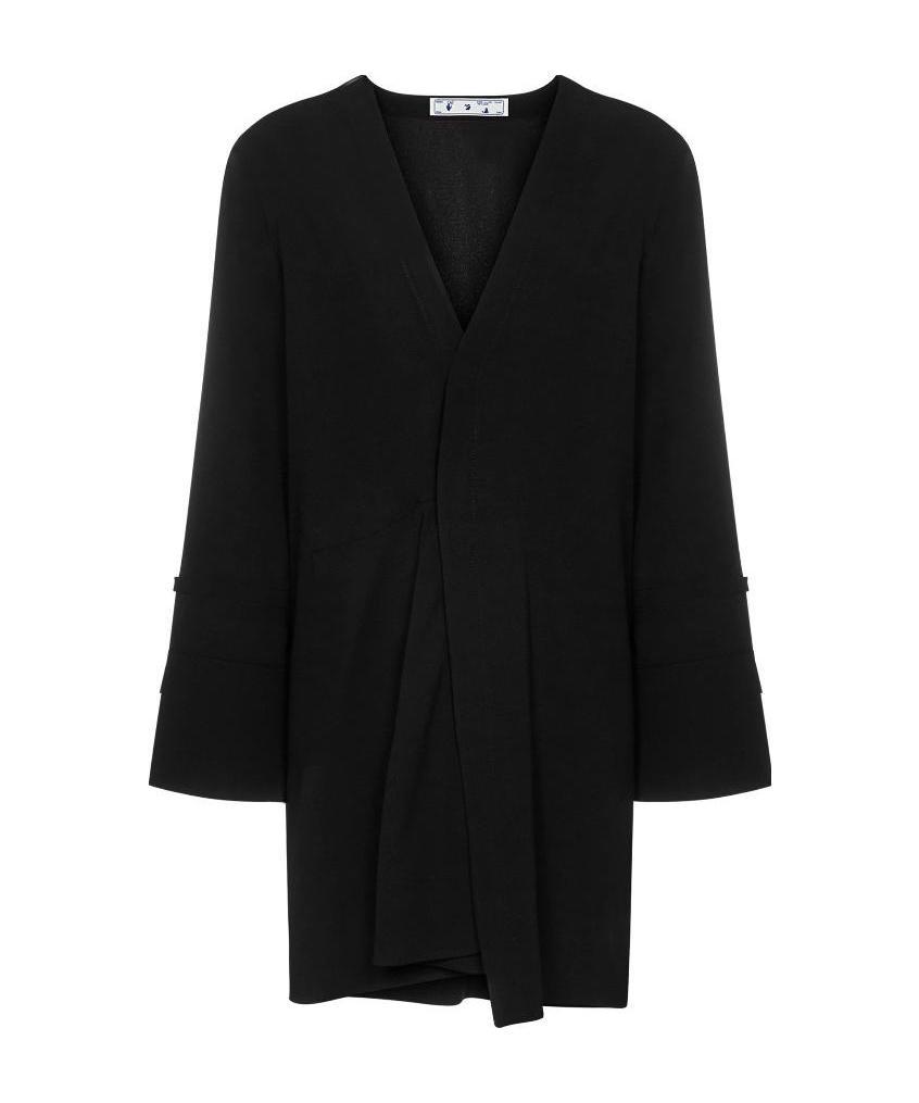 Off-white Slogan-print Draped Minidress In Black