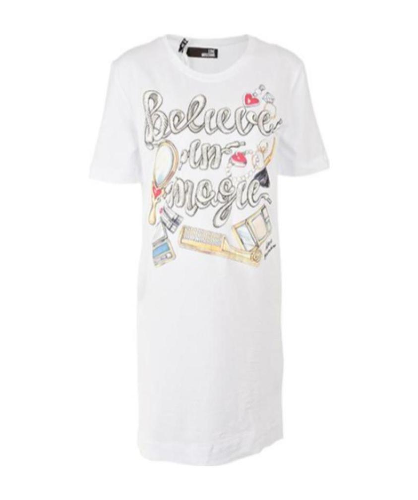 Moschino Cartoon Letter Pattern Dress In White