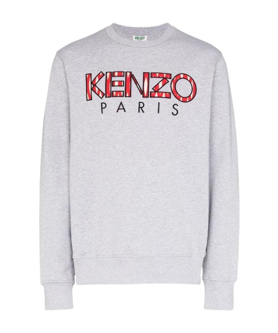 Kenzo Logo Embroidered Round Neck Sweater In White