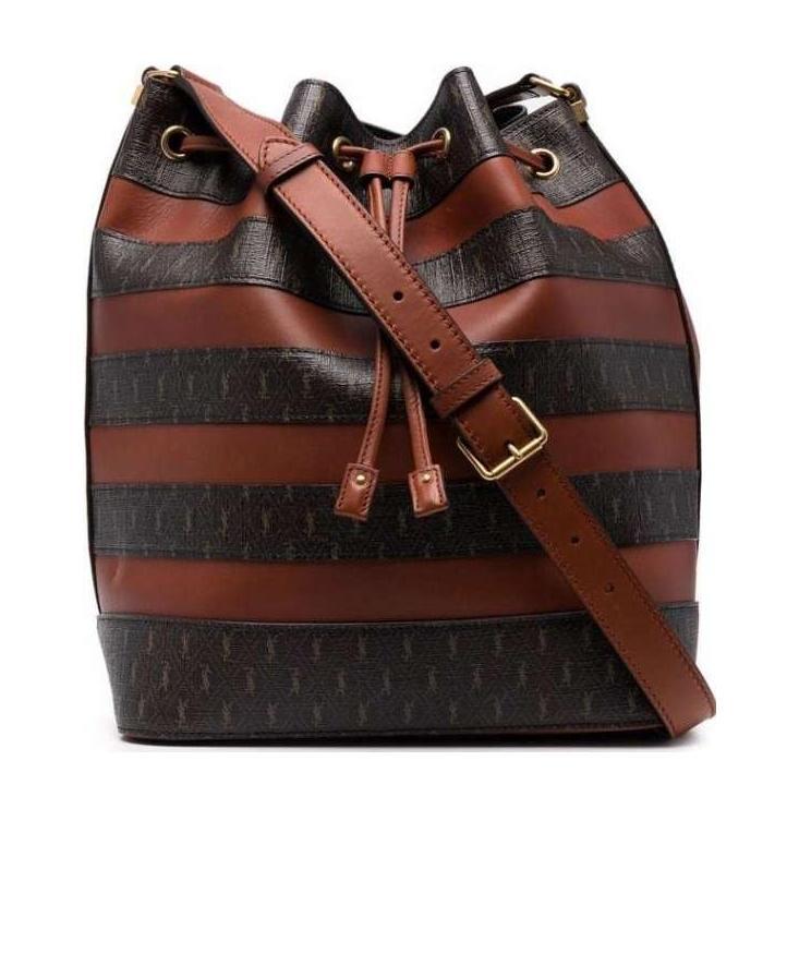 Saint Laurent Stripe Panelled Monogram Bag In Brown