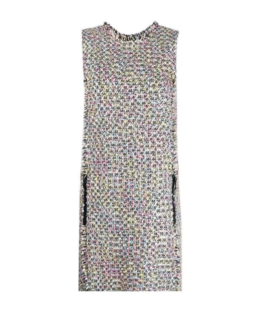 Emporio Armani Tweed Sleeveless Dress In Gray
