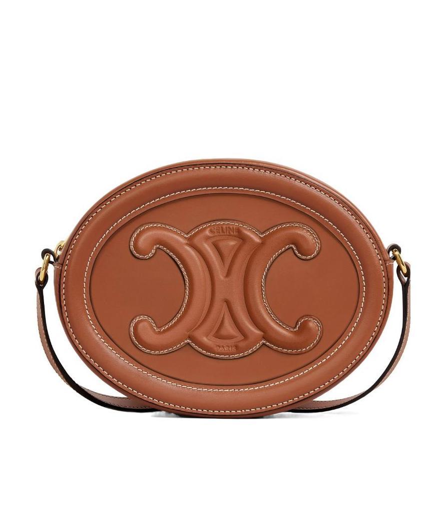 Celine Cuir Triomphe Smooth Cow Leather Cross-body Oval Shoulder Bag In Brown