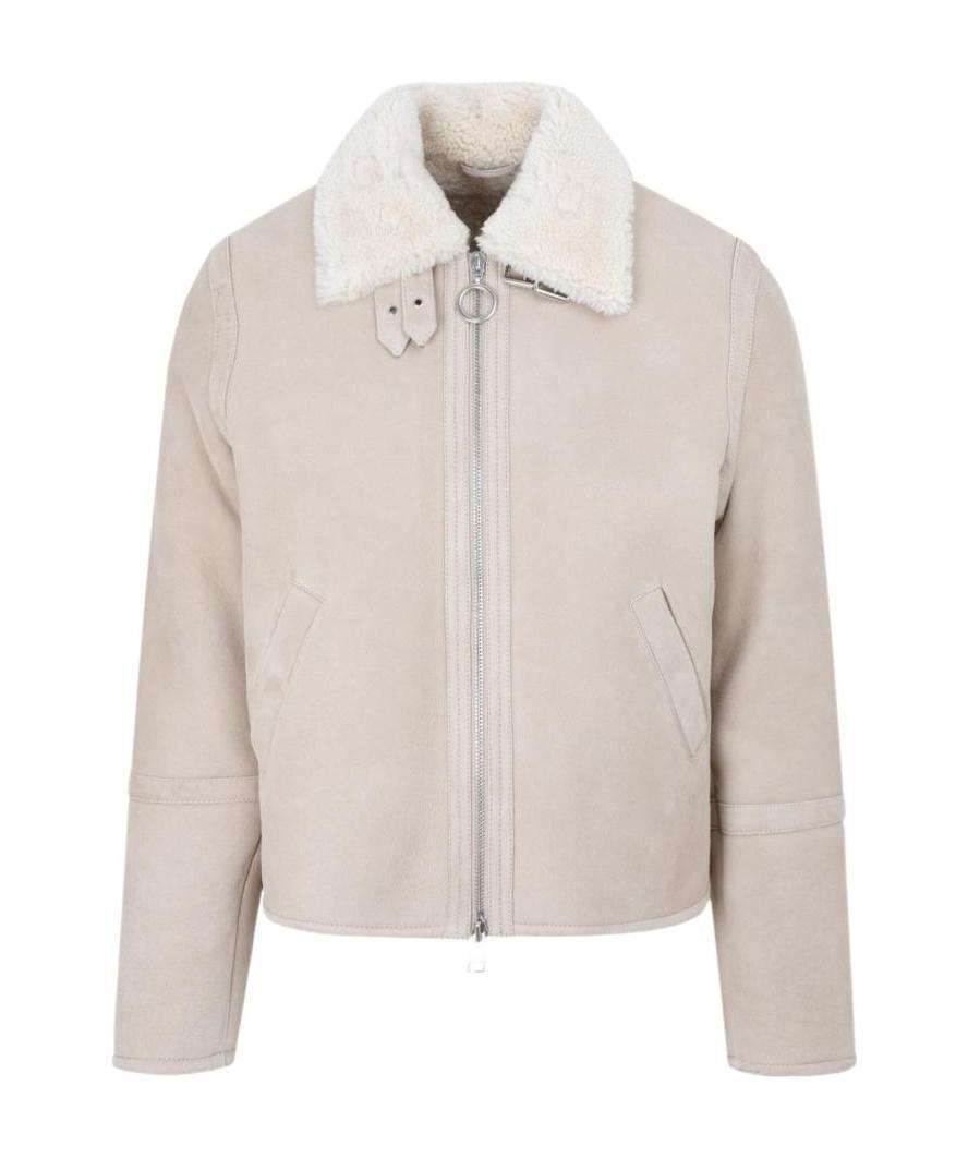 Ami Alexandre Mattiussi Shearling-collar Suede Jacket In Brown
