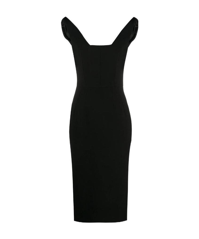 Dolce & Gabbana Sleeveless Wool Crepe V-neck Dress In Black