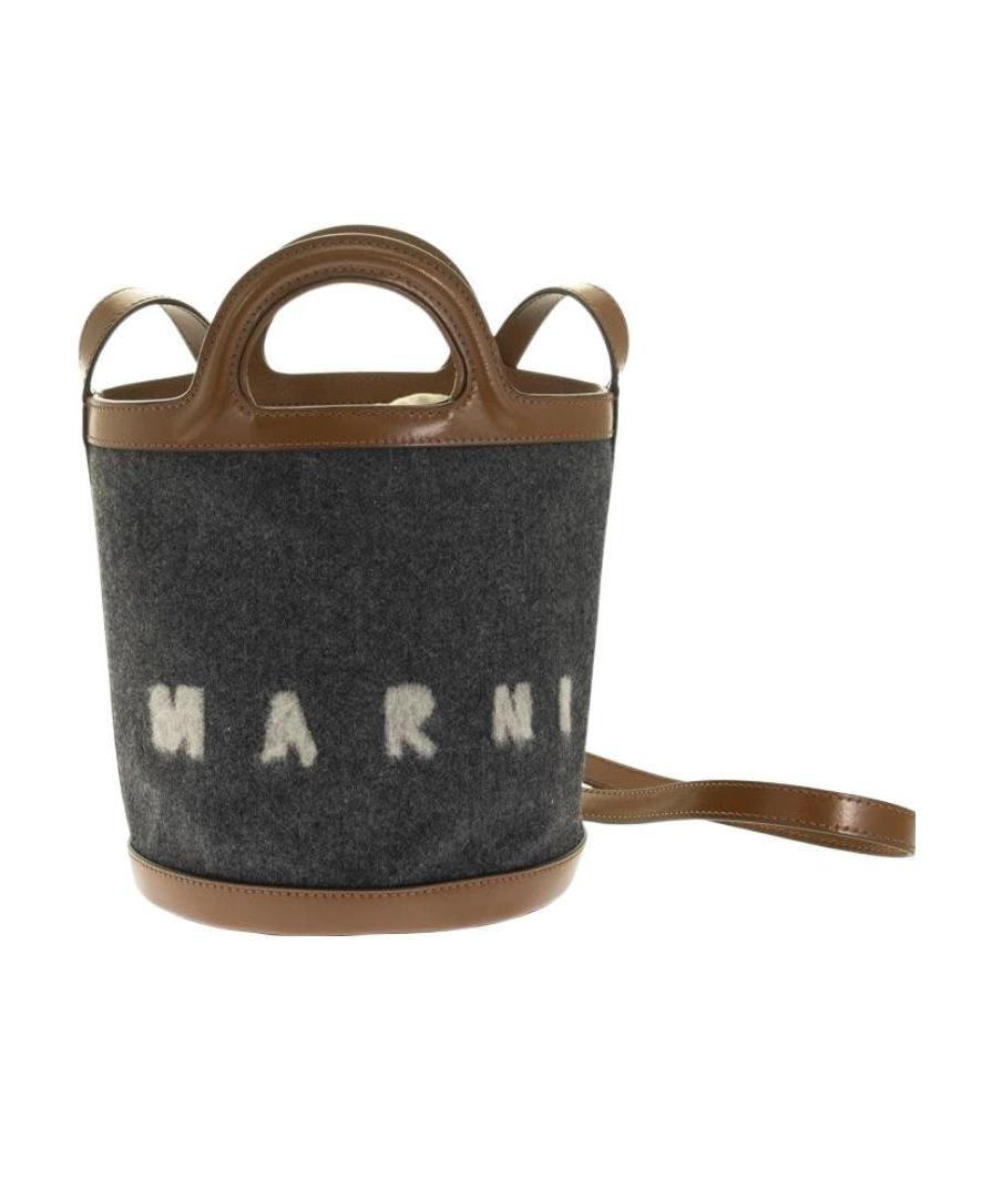 Shop Marni Tropicalia Mini Bucket Bag In Felt And Leather In Black