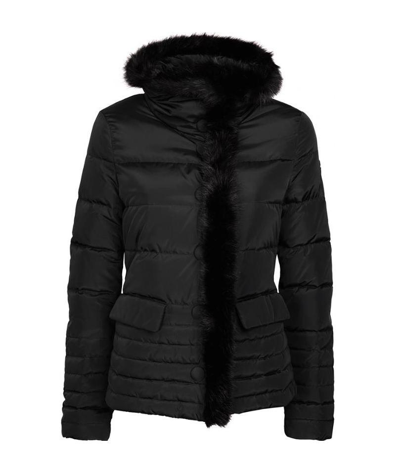 Shop Armani Jeans Down Jacket With Hairy Collar Logo In Black