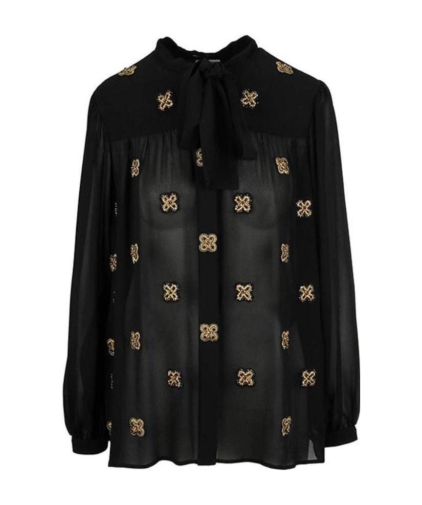 Saint Laurent Silk Blouse With Logo In Black