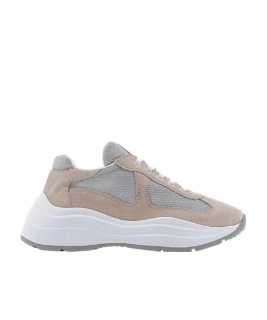 Prada America's Cup Logo Lace Up Casual Sneakers In White