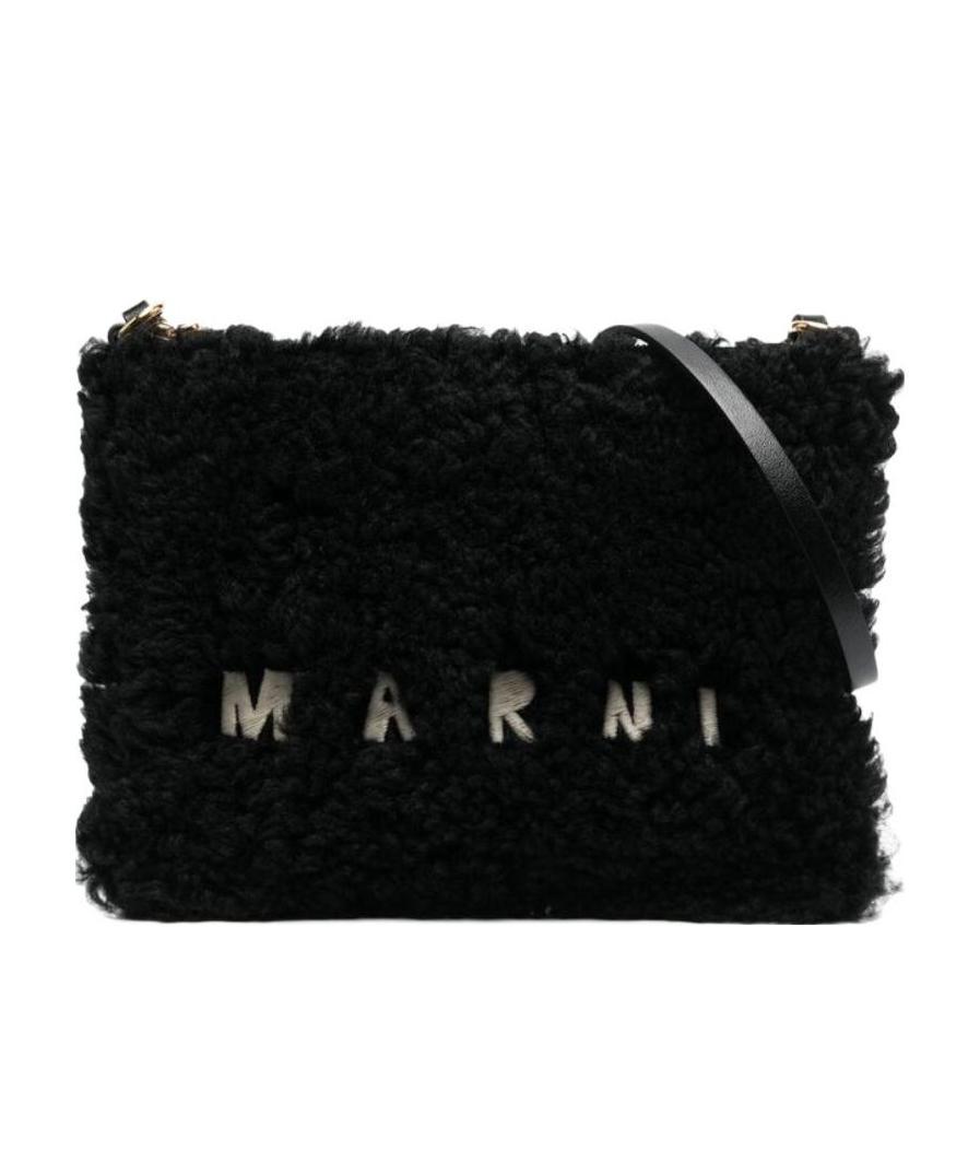 Shop Marni Black Shearling And Leather Pouch