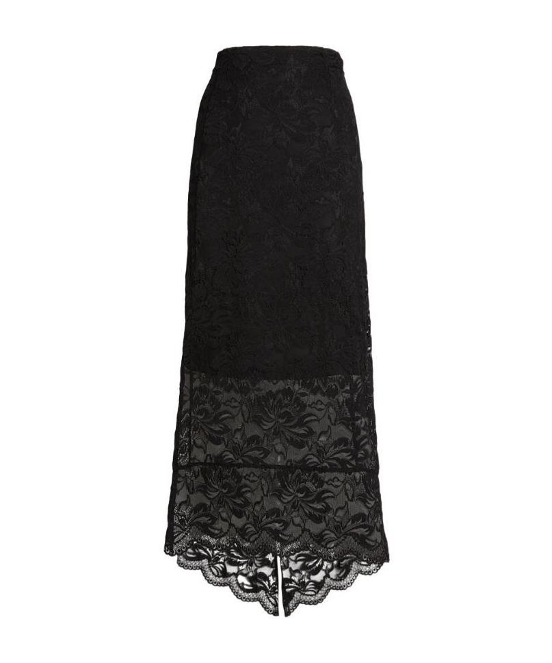 Shop Rabanne Split-hem Lace Midi Skirt In Black