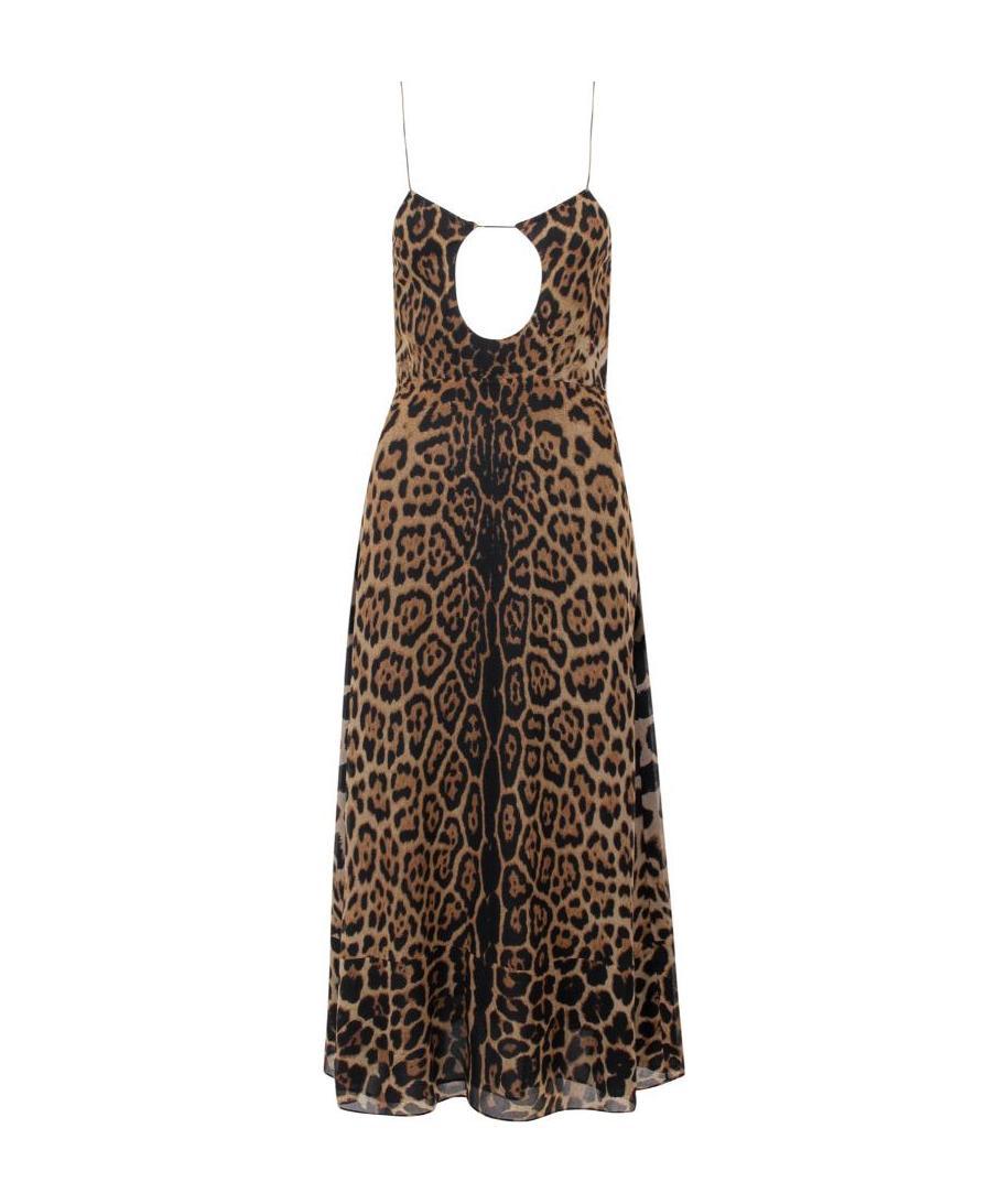 Saint Laurent Cut-out Leopard-print Midi Dress In Black