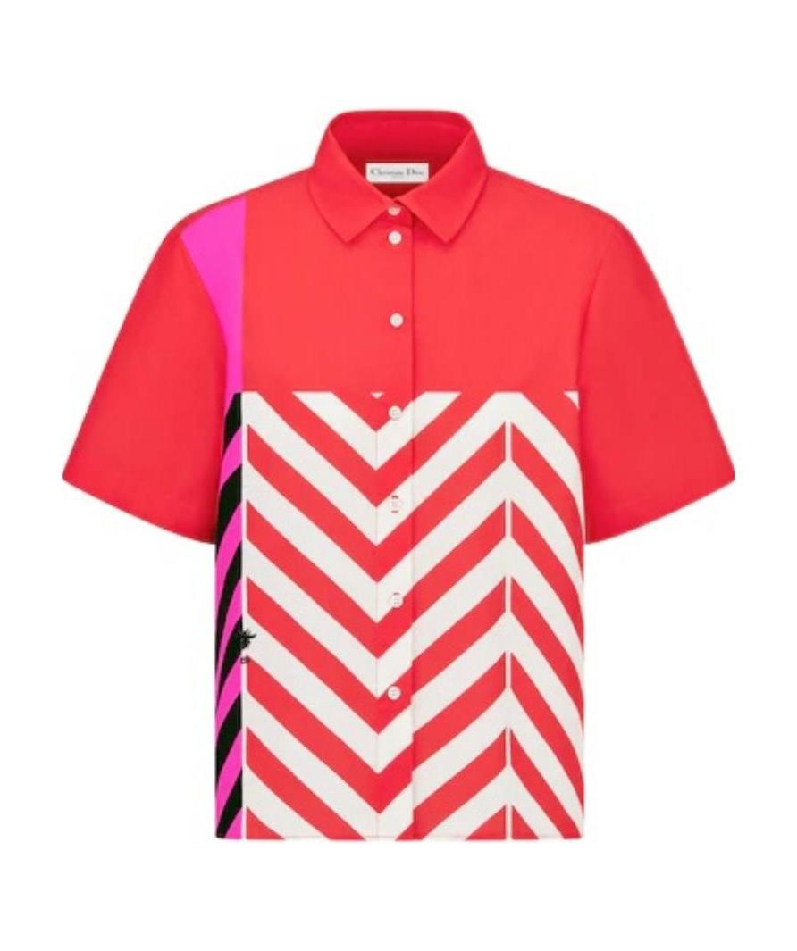 Dior Printed Embroidered Short-sleeved Shirt In Red