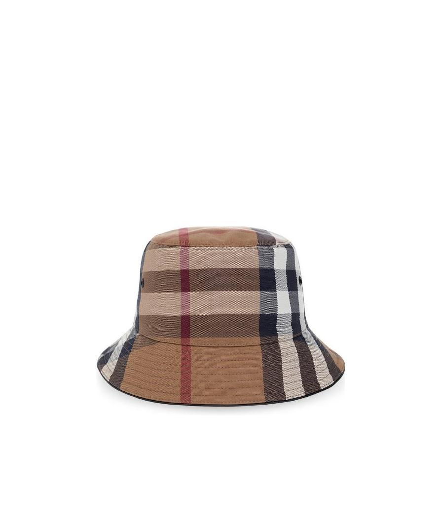 Burberry Check Print Bucket Hat In Navy/white/maroon