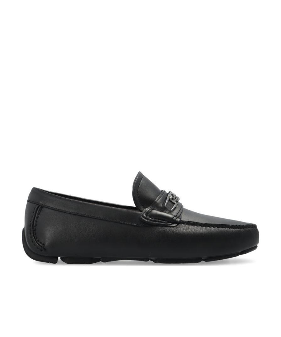 Ferragamo Leather Ornament Driver Loafers In Black