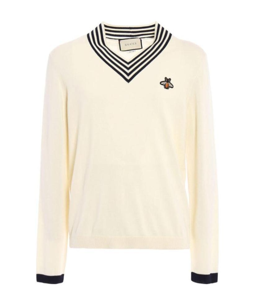 Gucci V-neck Bee Appliqué Knit In White