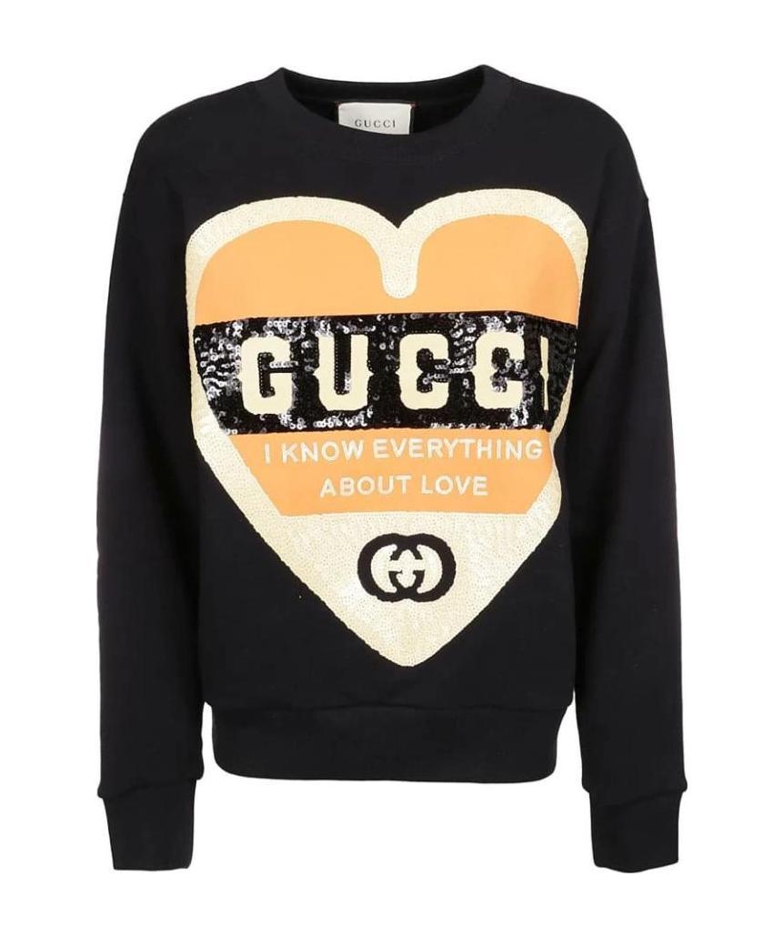 Gucci Black Sequined Heart-shaped Sweater In Black