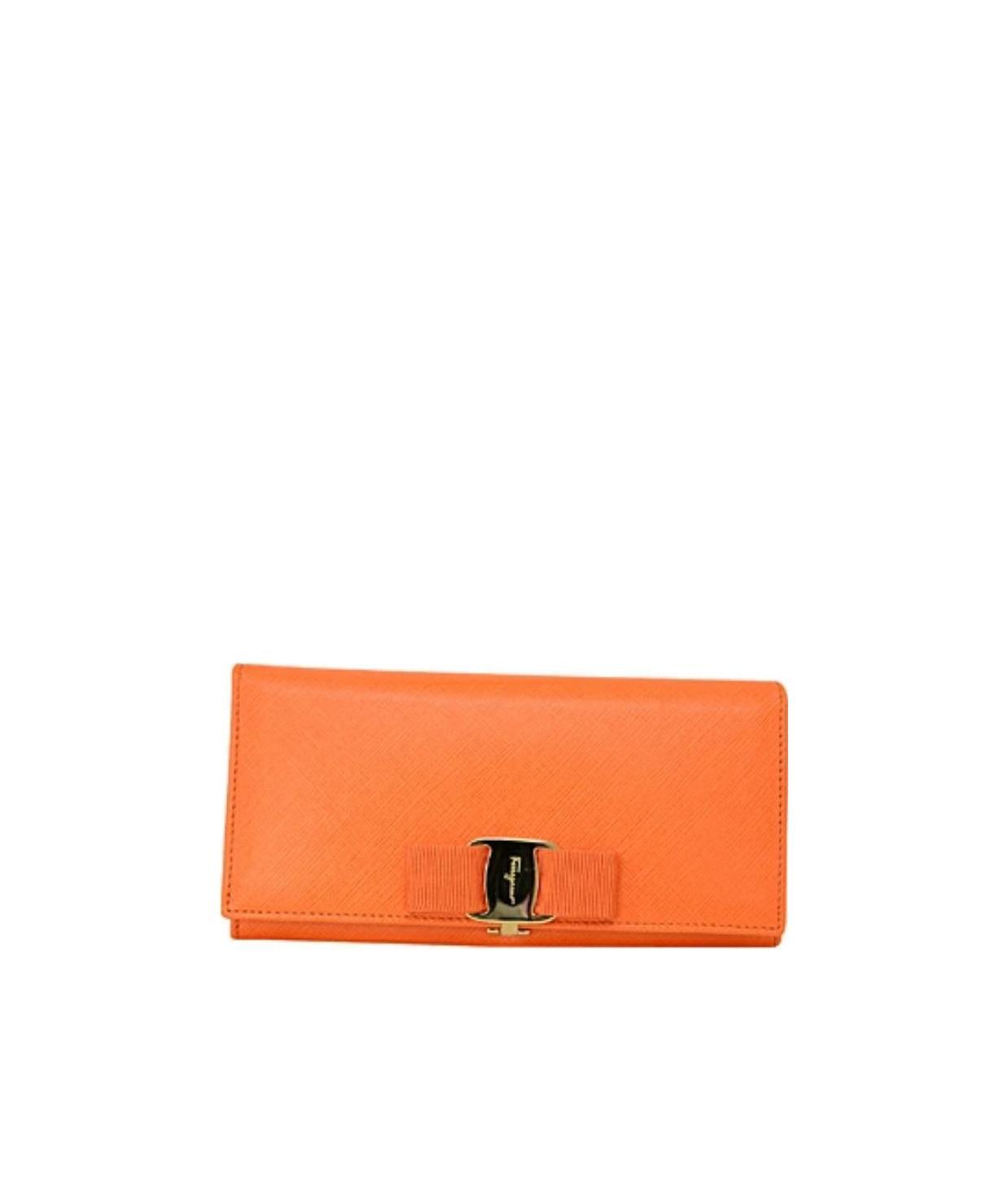 Ferragamo Logo Details Wallet In Orange