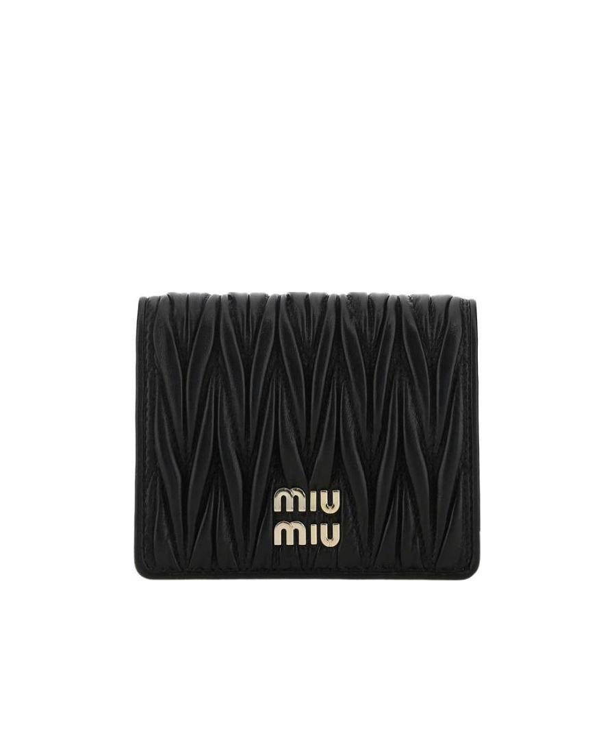 Miu Miu Small Matelassé Nappa Leather Wallet In Black