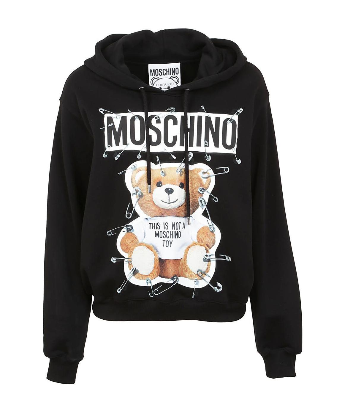 Moschino Paper Clip Bear Hoodie In Black