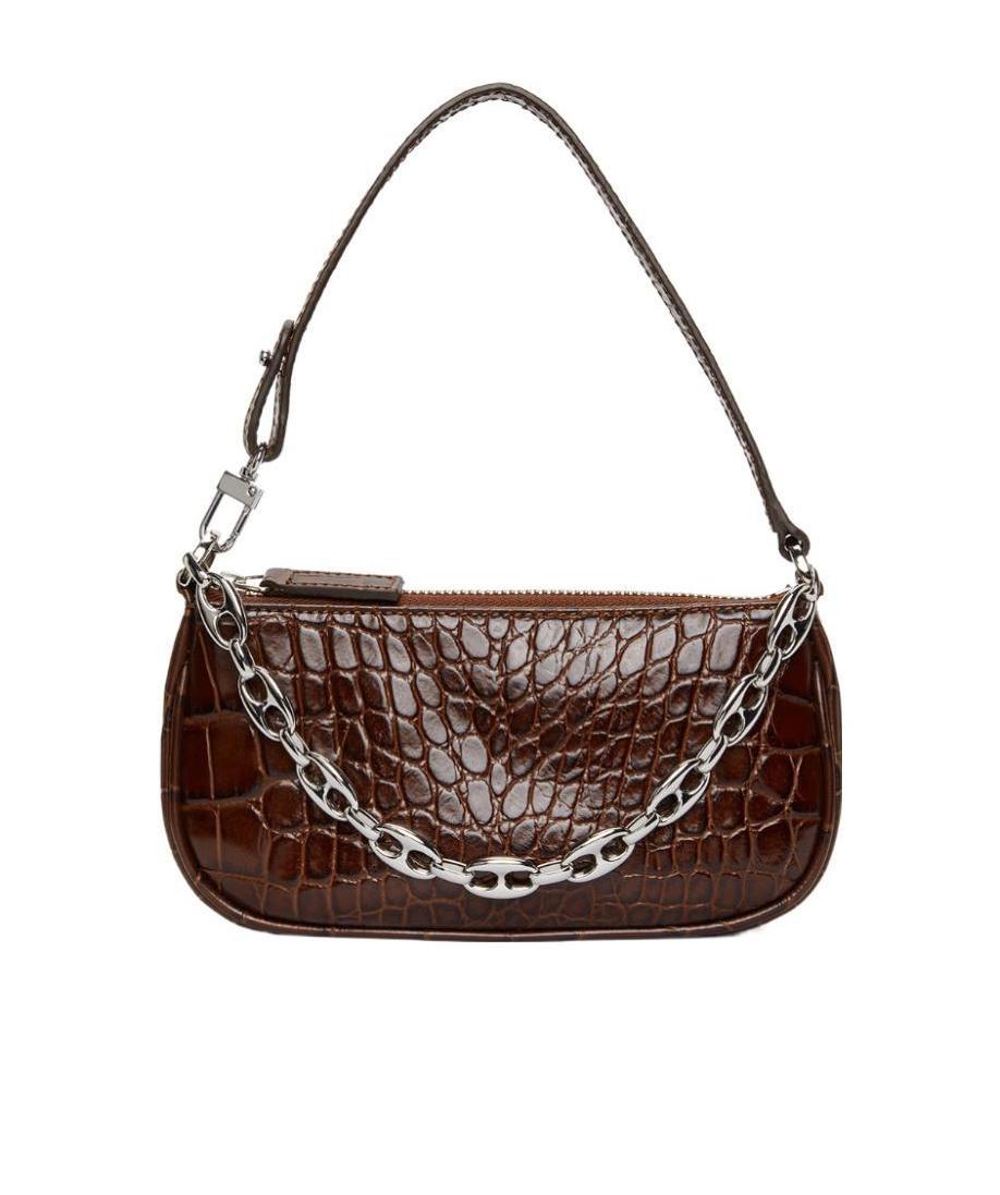 By Far Mini Rachel Croc-effect Bag In Brown