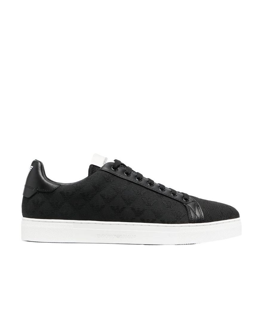 Emporio Armani Nylon Sneakers With Jacquard All-over Eagle In Black