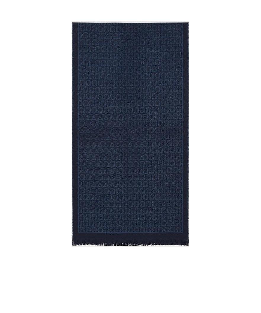 Ferragamo Gancini Pattern Frayed Scarf In Black