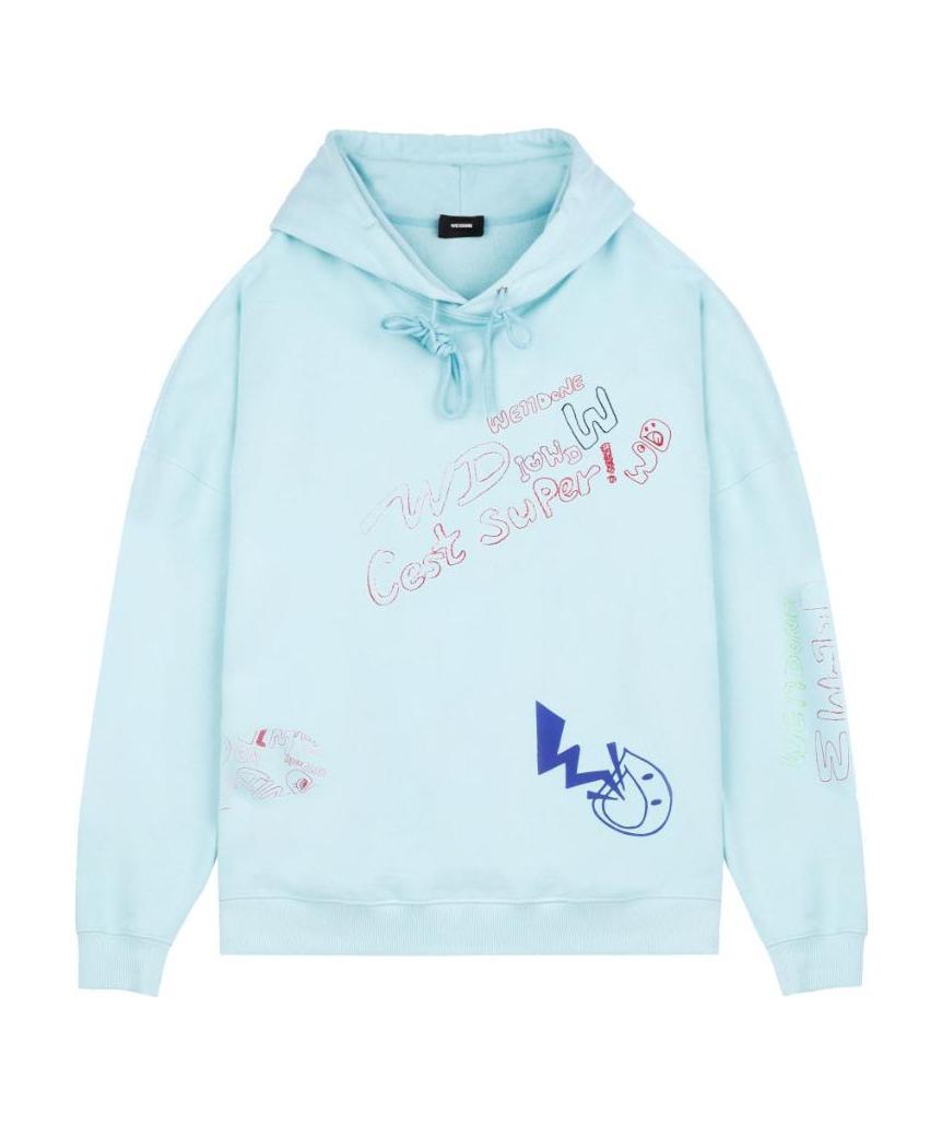 We11 Done Pattern Printed Hooded Hoodie In White