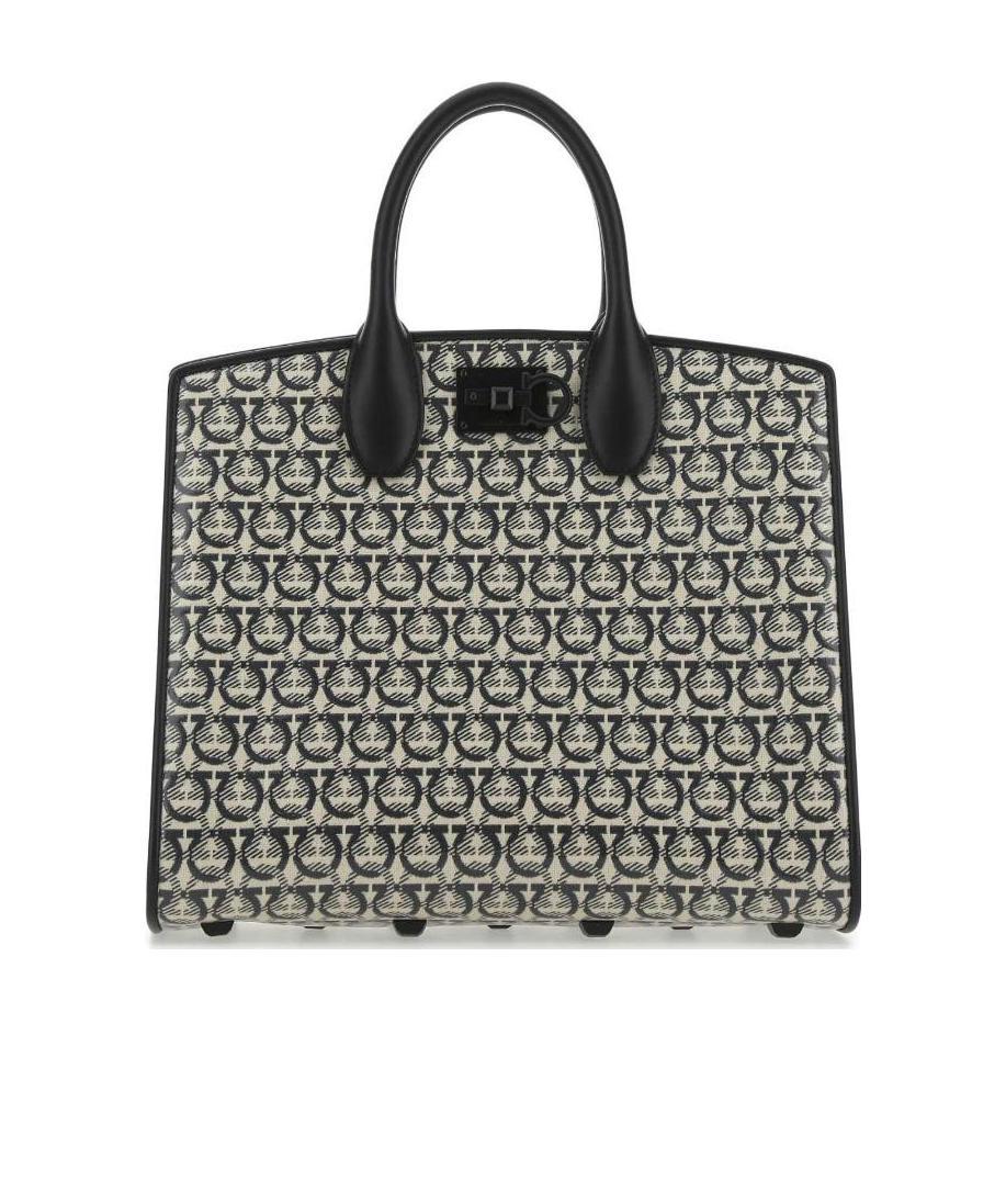 Ferragamo Pattern Printed Handbag In Black