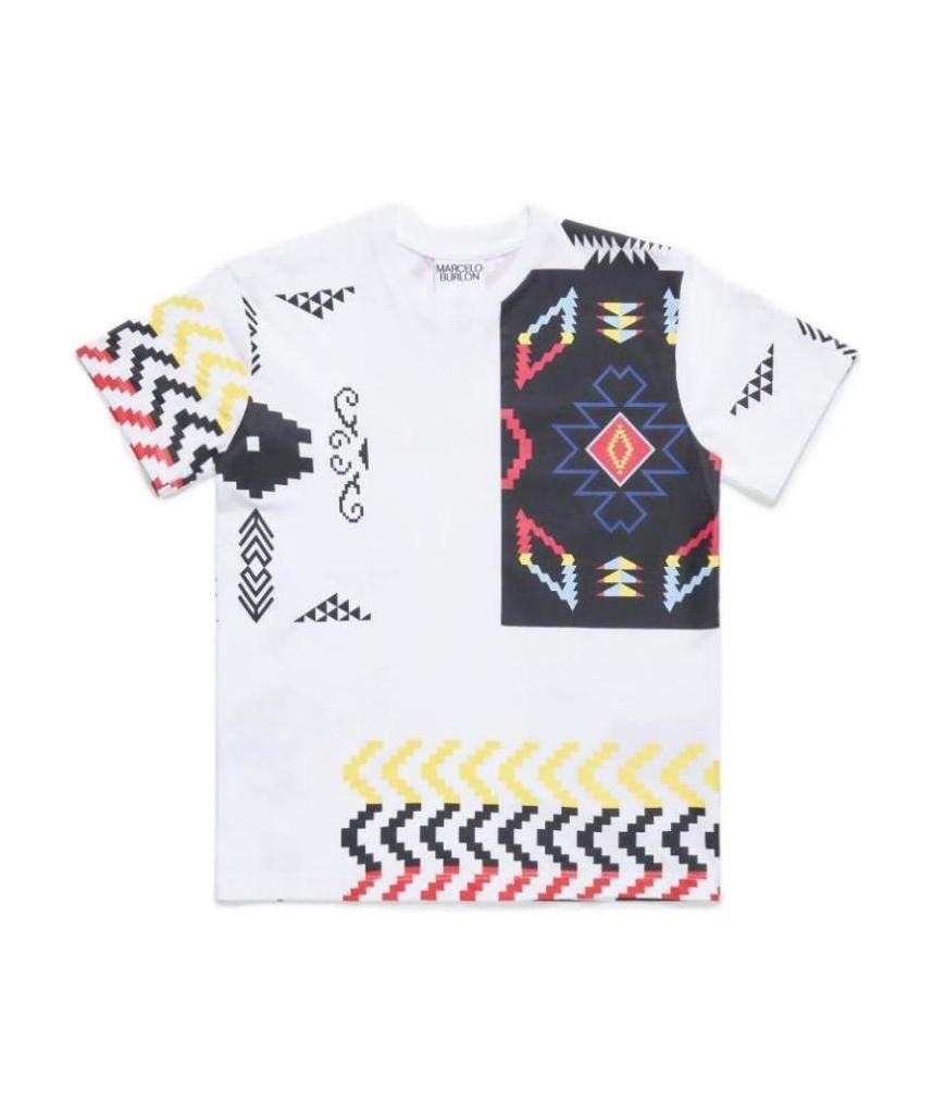 Marcelo Burlon County Of Milan Folk-patchwork Cotton T-shirt In White