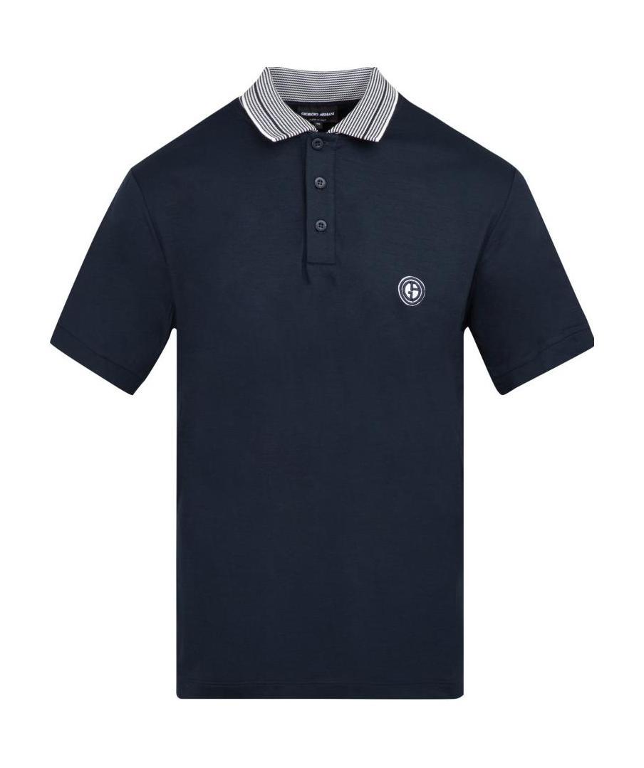 Giorgio Armani Embroidered Logo Polo Shirt In Black