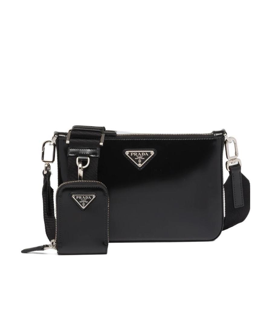 Prada Leather Crossbody Bag With Adjustable Shoulder Strap In Black