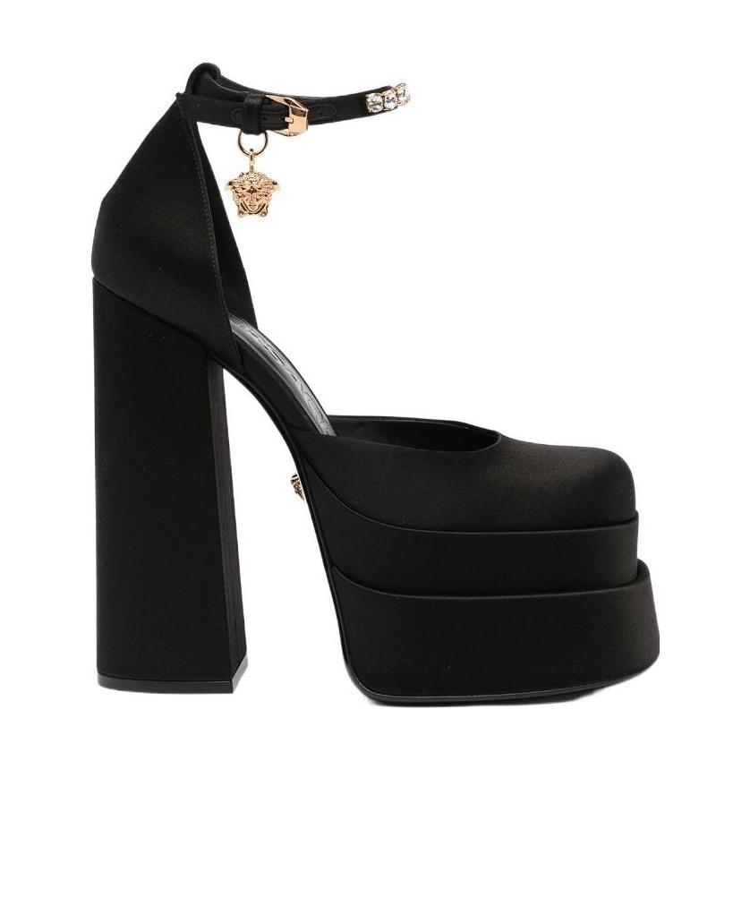 Versace Medusa Aevitas Platform Pumps With Adjustable Heel 15.5 Cm In Black