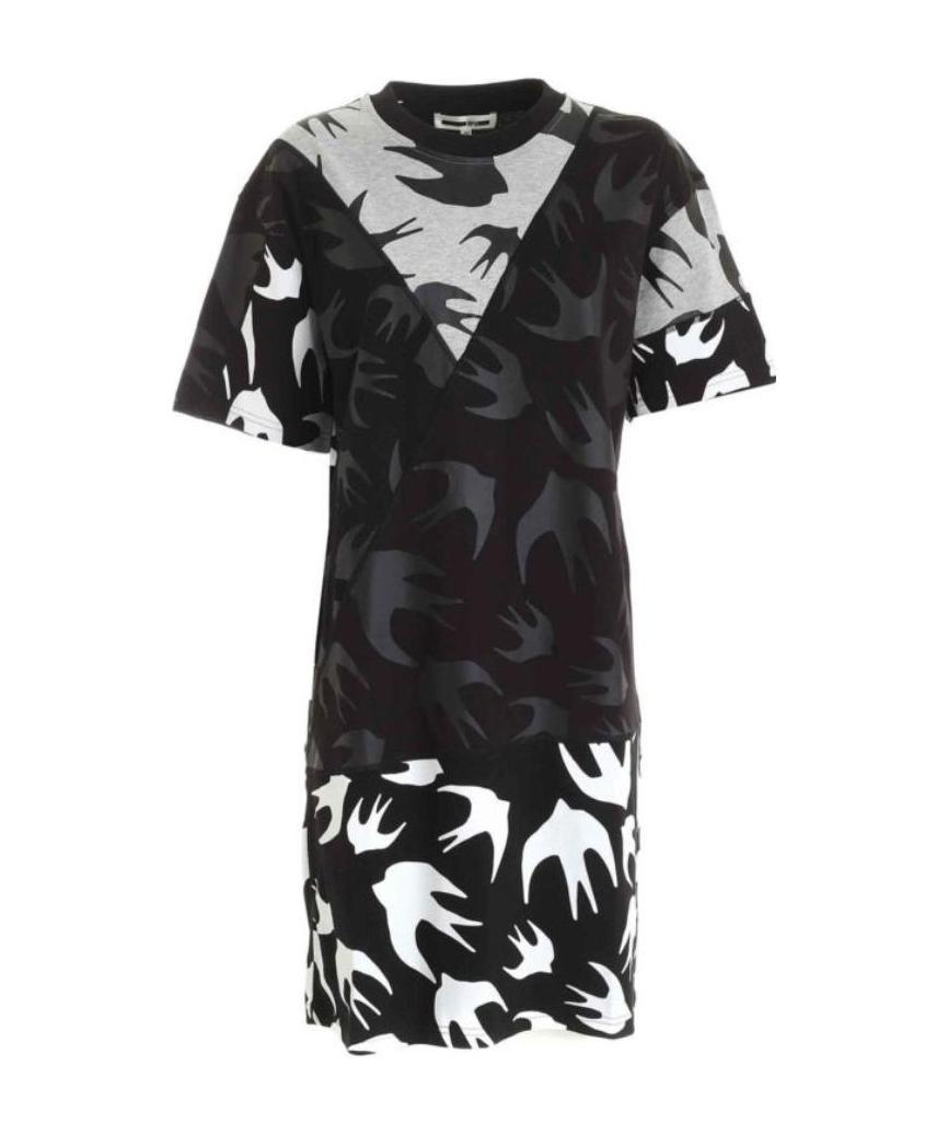 Mcq By Alexander Mcqueen Swallow Print Layered Dress In Black