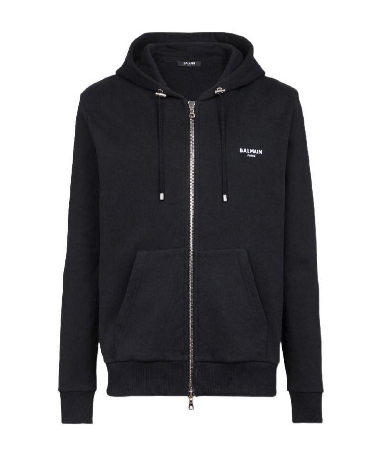 Shop Balmain Black Cotton Sweatshirt With Small Flocked White  Logo