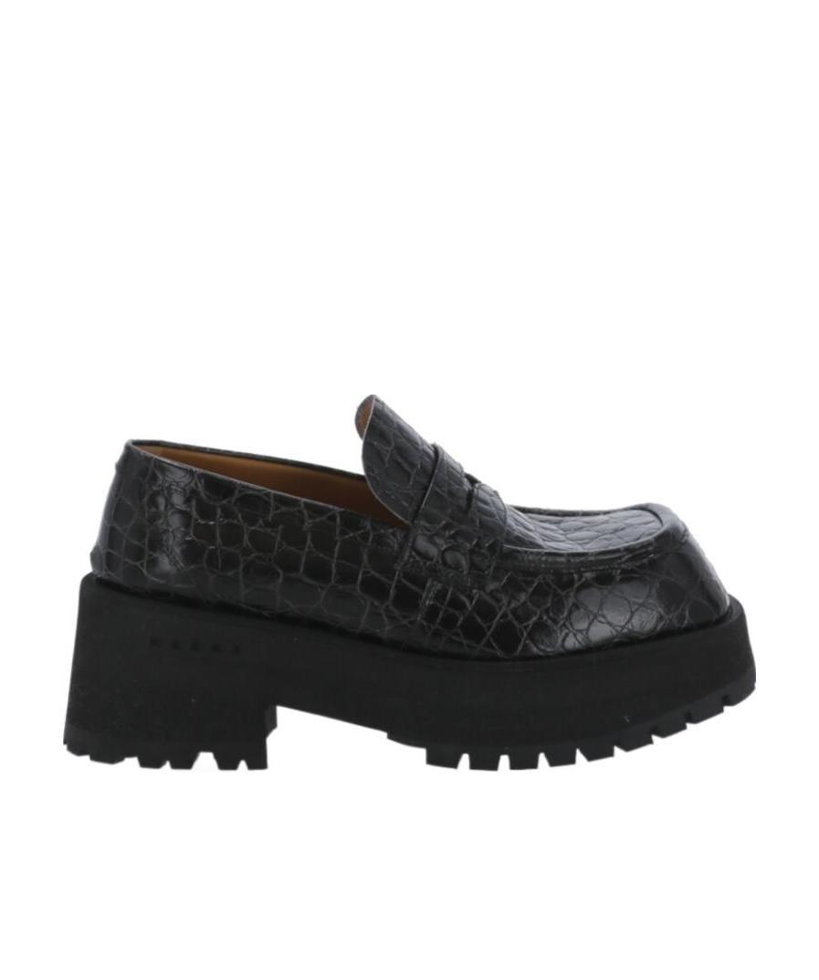 Marni Crocodille-effect Chunky Loafers In Black Leather In Black