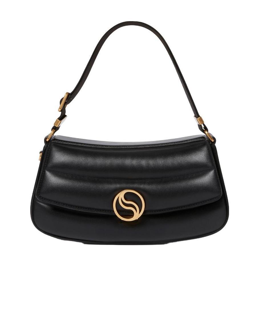 Stella Mccartney S-wave Logo Plaque Foldover Shoulder Bag In Black