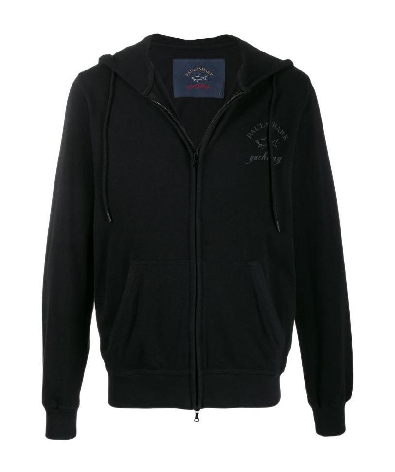 Paul & Shark Logo Printed Hooded Casual Jacket In Black