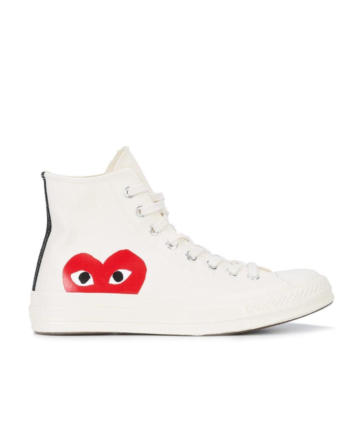 Comme Des Garçons Play Popular White Converse Canvas Sneakers In White
