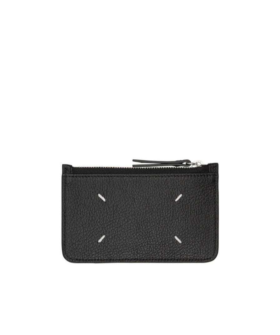Maison Margiela Leather Zip-up Wallet In Black