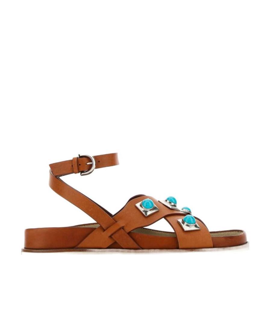 Etro Crown Me Leather Sandals In Brown
