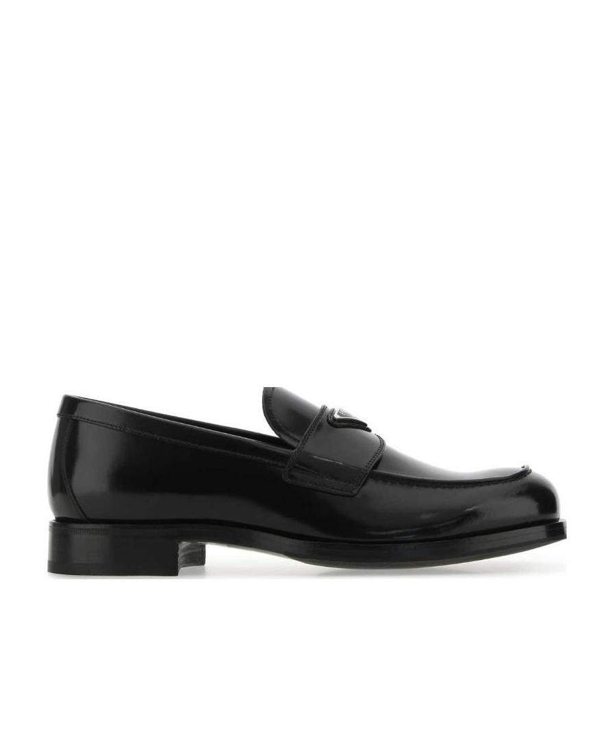 Prada Classic Round Toe Leather Loafers With Low Block Heel In Black