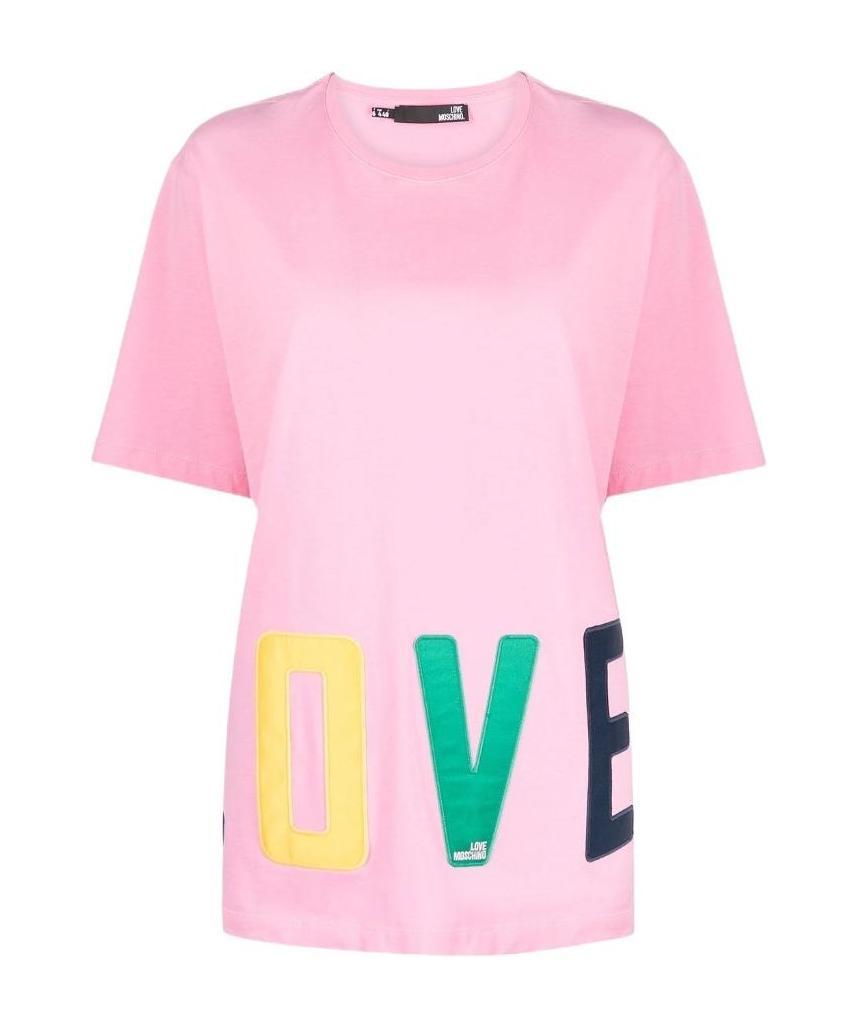 Moschino Logo-patch Crewneck T-shirt In Pink
