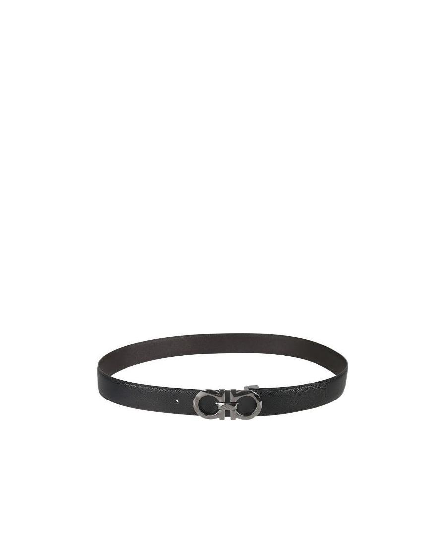 Ferragamo Salvatore Man's Bicolor Leather Belt With Logo Buckle In Black