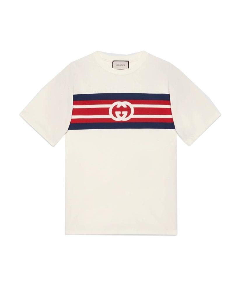 Gucci White Interlocking G Stripe T-shirt In White