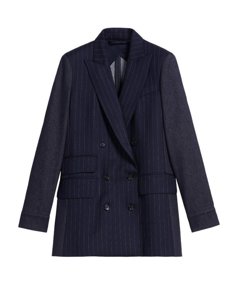 Max Mara Vertical Striped Suit Jacket In Blue
