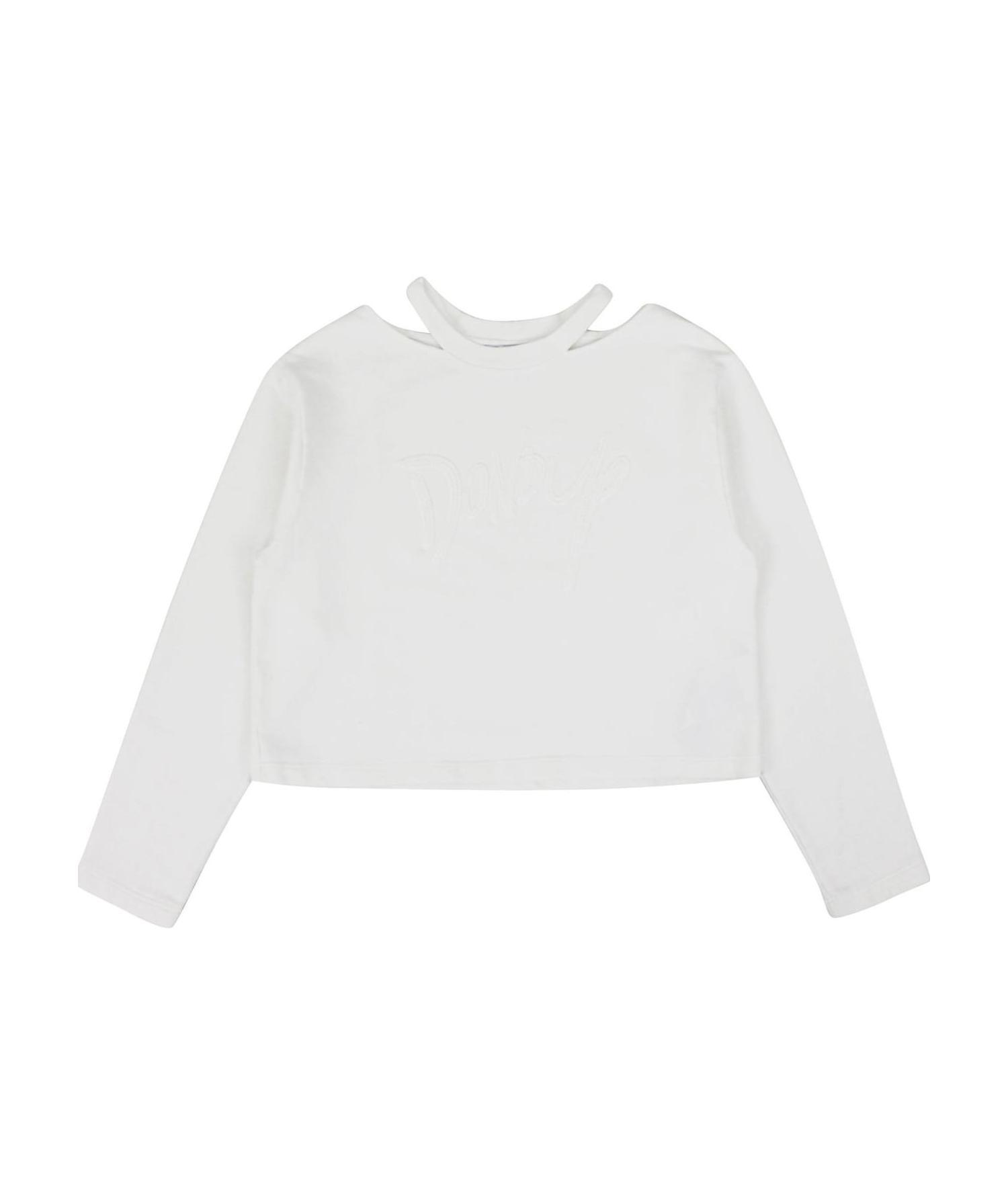 Dondup Bambina Felpa Cropped Bianca In Cotone In White