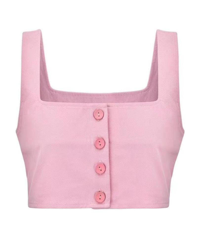 Three Quarters Button Vest In Pink