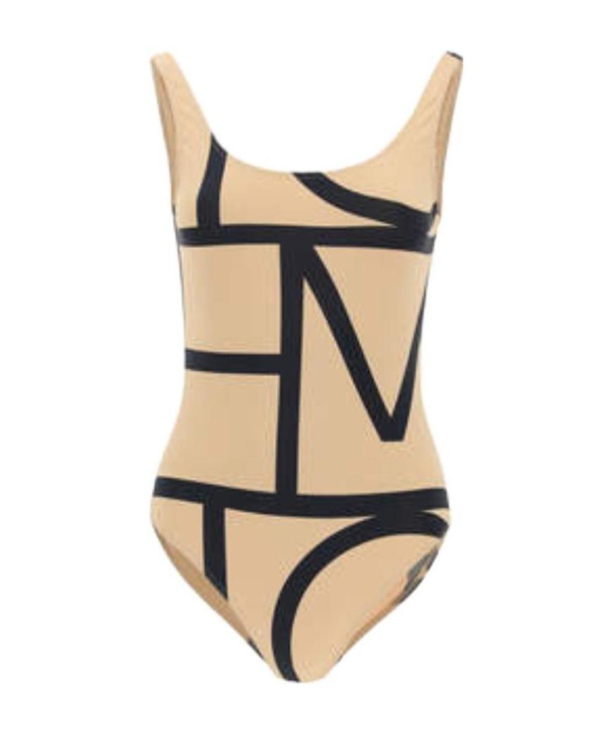 Shop Totême Logo-print Swimsuit In Nude