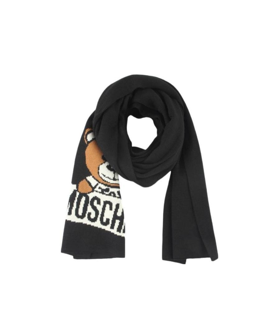 Moschino Logo Wool Scarf In Black